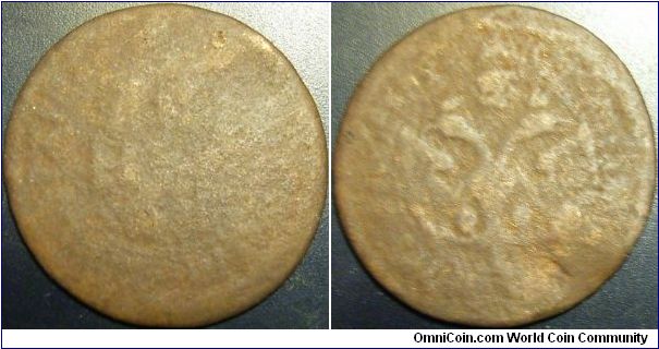 Russia 1700 denga. Die orientation in coin rotation, i.e. up down. Still in great shape considering the age.