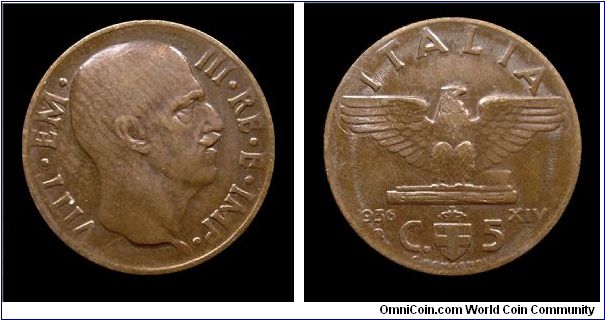Kingdom of Italy - Victor Emmanuel III - 5 Centesimi - Copper