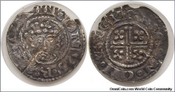 Henry II Short Cross Penny.
Class 1b 
Part Brockage Moneyer 
Alain of Carlisle
1.3 gms  20 mm