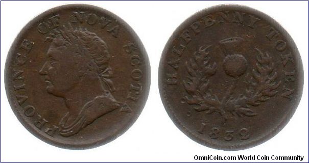 1832 Nova Scotia 1/2 penny token.