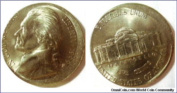 1999P Jefferson Nickel Struck 10% off Center