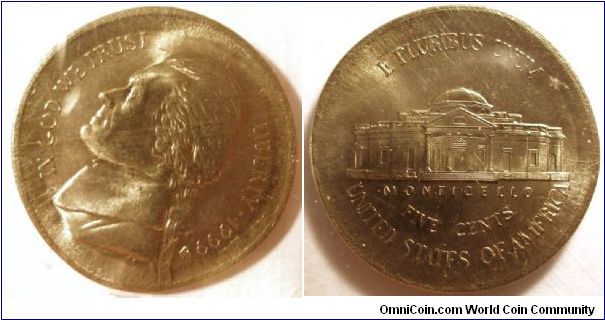 1999P Jefferson Nickel Broadstruck Centered