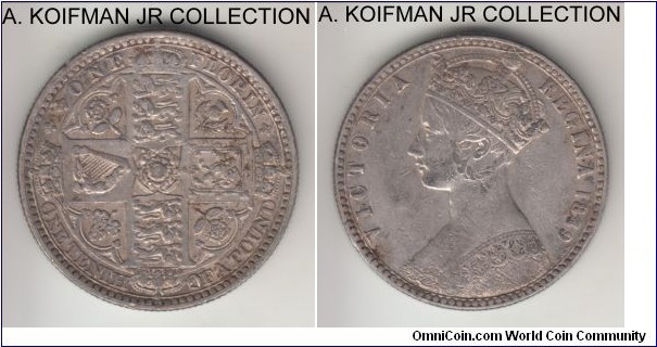 KM-745, 1849 Great Britain florin; silver, reeded edge; Victoria, Godless type, good fine or better.