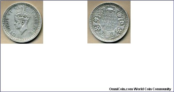India 1Rs Silver Coin George VI King Emperor