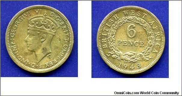 6 pence.
George VI (1936-1952) Rex & Ind:Inp:.
No mintmark. Royal Mint, London.


Br.
