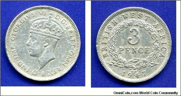 3 pence.
George VI (1936-1952) rex & Ind:Imp:.
'KN'- King's Norton, Birmingham.


Cu-Ni.