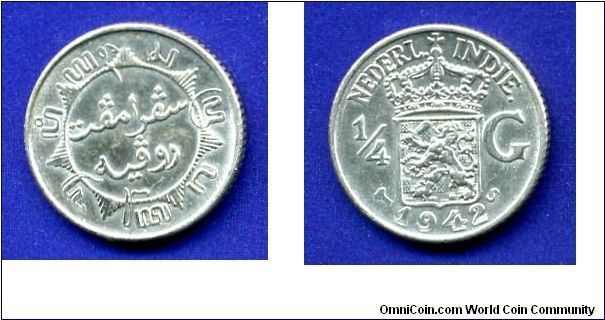 1/4 Gulden.
Nederlandsch Indie.
(S)San-Francisco mint.


Ag720f. 3,18gr.