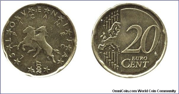 Slovenia, 20 cents, 2007, Cu-Al-Zn-Sn, Lipizaner.                                                                                                                                                                                                                                                                                                                                                                                                                                                                   