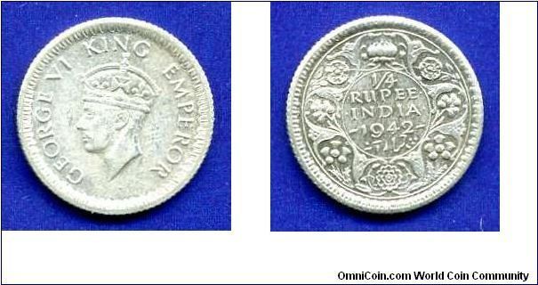 1/4 Rupee.
George VI (1936-1952).


Ag917f. 2,92gr.