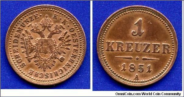 1 kreuzer.
Franc Ioseph I (1848-1916).
Austrian empire.
(A) Vienna mint.

Cu.