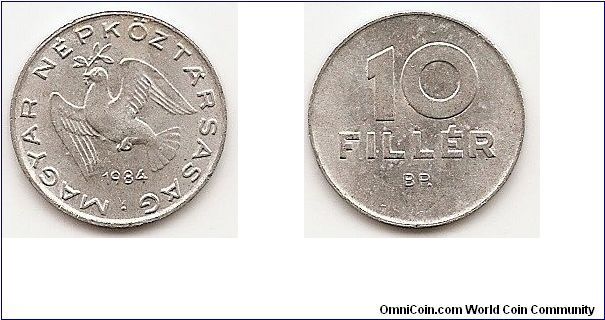 10 Filler
KM#572
0.6000 g., Aluminum, 18.5 mm. Obv: Dove with branch Rev:
Denomination Note: Reduced size.