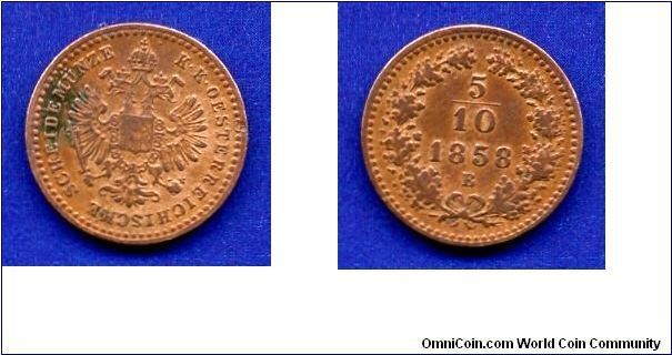 5/10 kreuzer.
Franc Ioseph I (1848-1916).
Austrian empire.
(B) Kremnitz mint.


Cu.