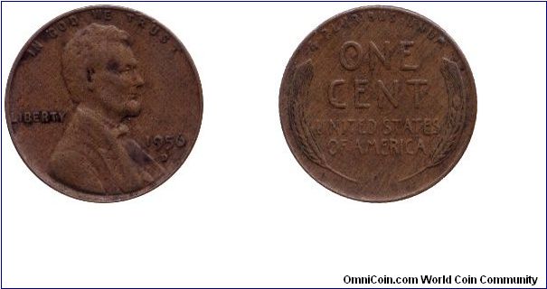 USA, 1 cent, 1956, Bronze, Lincoln.                                                                                                                                                                                                                                                                                                                                                                                                                                                                                 