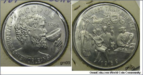 Bacchus,
The Roman god of wine and intoxication,
MARDI GRAS New Orleans Doubloons Tokens.