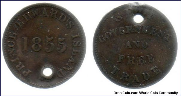 Prince Edward's Island 1855 Self Government and Free Trade token - holed