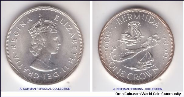 KM-13, 1959 Bermuda crown; silver, reeded edge; this one is the best I have ever seen, brilliant uncirculated