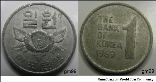 Bank of Korea,1 Won, date; 1969
