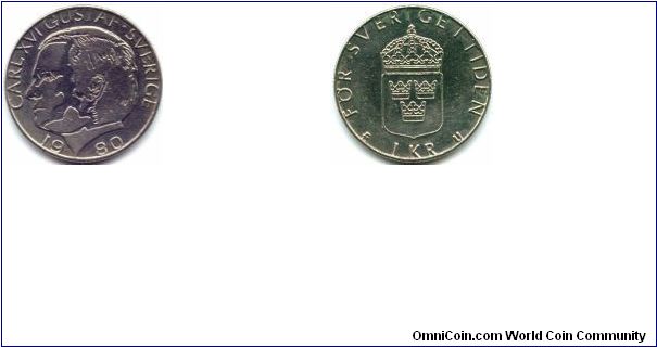 1 Krona: King Carl XVI Gustaf.