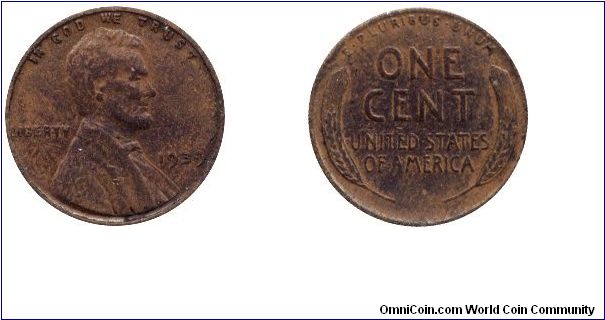 USA, 1 cent, 1939, Bronze, Lincoln.                                                                                                                                                                                                                                                                                                                                                                                                                                                                                 