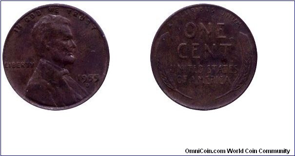 USA, 1 cent, 1955, Bronze, MM: D, Lincoln.                                                                                                                                                                                                                                                                                                                                                                                                                                                                          