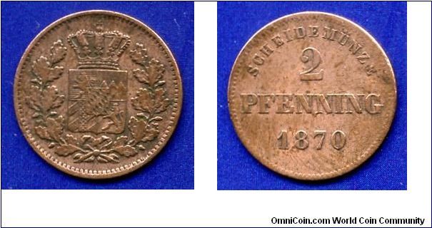 2 pfenning.
Kingdom of Bavaria.
Ludwig II (1864-1886).


Cu.