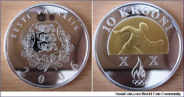 10 Krooni - Winter olympic games of Turin - 28.28 g Ag 999 - mintage 5,000