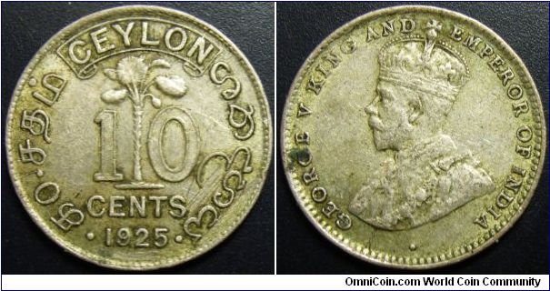Sri Lanka (Ceylon) 1925 10 cents. Interesting.