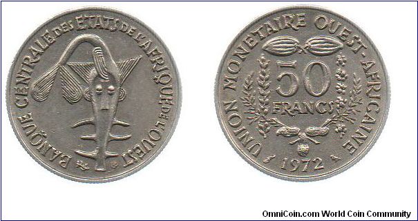 1972 50 Francs - Cocoa, coffee, nuts and grains.