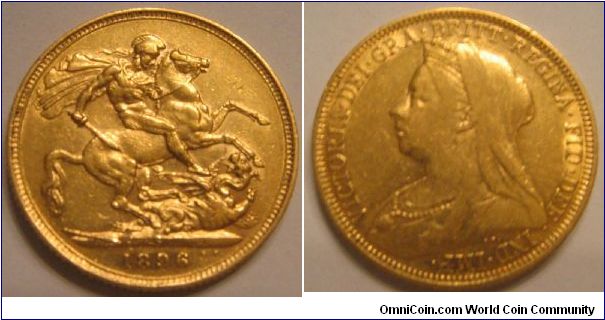1896 VICTORIA GOLD COIN SOVEREIGN/VEILED HEAD
