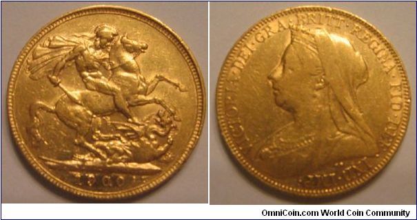 VICTORIA GOLD COIN SOVEREIGN/VEILED HEAD