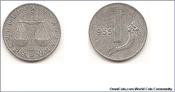 1 Lira
KM#91
0.6200 g., Aluminum, 17 mm. Obv: Balance scales Rev:
Cornucopia, value and date Note: The 1968-1969 and 1982-2001
dates were issued in sets only.