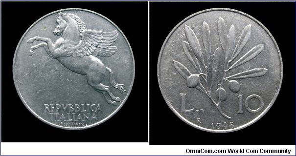 Italian Republic - 10 Lire (Pegasus/olive branch) - Italma