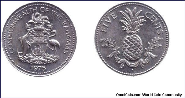 Bahamas, 5 cents, 1975, Cu-Ni, Pine-apple.                                                                                                                                                                                                                                                                                                                                                                                                                                                                          