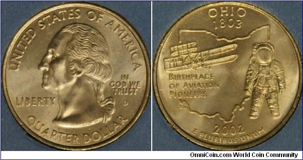 Ohio, 17th state. Inventors of the airplane (Wright Brothers, Wilbur actually born in Indiana), first American in orbit (John Glenn) and first man on the moon (Neil Armstrong) are all natives of Ohio.