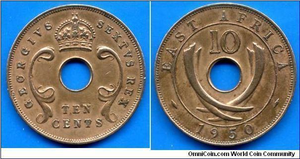 10 cents.
George VI (1936-1952) Rex.
No mintmark. Royal Mint, London.


Br.