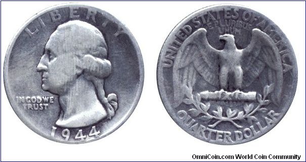 USA, 1/4 dollar, 1944, Ag, Washington.                                                                                                                                                                                                                                                                                                                                                                                                                                                                              