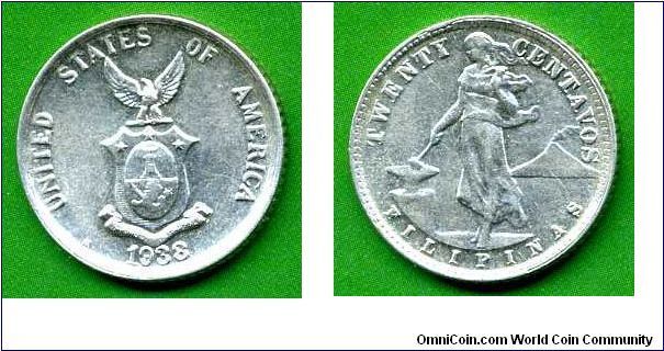 20 centavos.
American Philippines.
'M' - Manila mint.


Ag750f. 4,0gr.