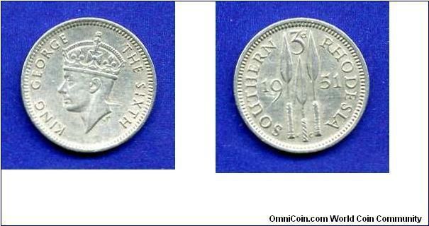 3d.
Southern Rhodesia.
George VI (1936-1952) King.



Cu-Ni.