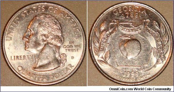 USA, quarter dollar, 1999 Statehood Quarters - Georgia D