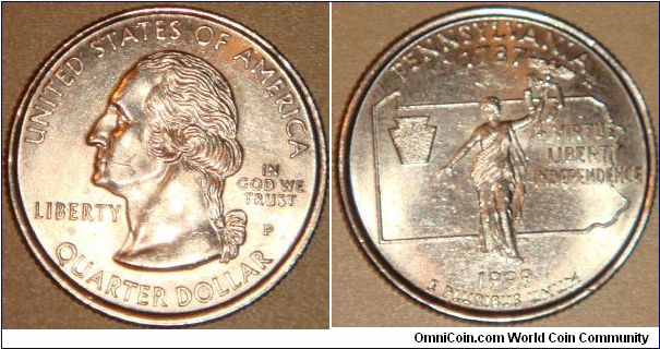 USA, quarter dollar, 1999 Statehood Quarters - Pennsylvania P