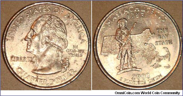 USA, quarter dollar, 2000 Statehood Quarters - Massachusetts P