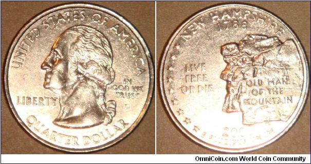 USA, quarter dollar, 2000 Statehood Quarters - New Hampshire D