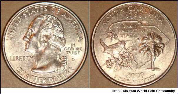 USA, quarter dollar, 2000 Statehood Quarters - South Carolina D