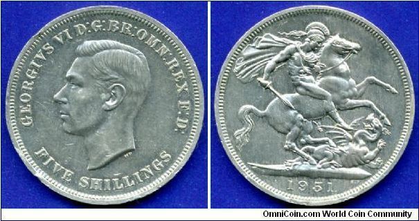 5 SHILLINGS.
Festival of Britain.
George VI (1936-1952).


Cu-Ni.