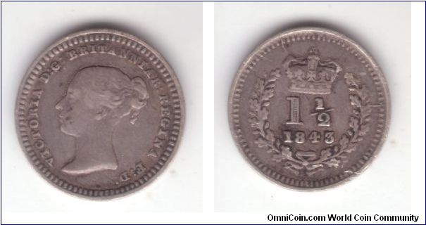 Another KM-728, 1 1/2 pence struck in Great Britain for colonial use; this one is lighter; also between fine and very fine.