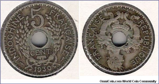 French Indo-chine 5 cents.