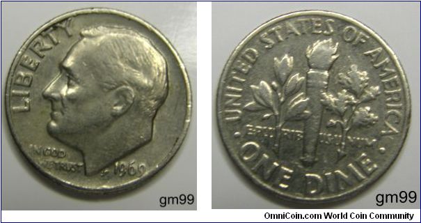 LIBERTY LEFT, Roosevelt head left, IN GO WE TRUST LOWER Left.
Reverse; UNITED STATES OF AMERICA, ONE DIME