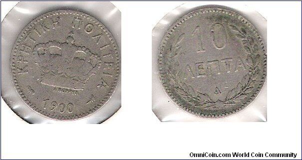 10 lepta, Island of Crete 1900 A(Minted in Paris, France)