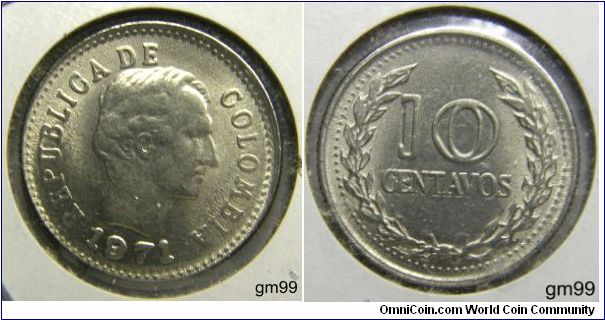 REPUBLICA DE COLOMBIA, 1971. 10 CENTAVOS