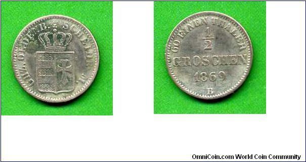 1/2 groschen-1/60 Thaler.
Oldenbburg.
(B) mintmark.


Ag220f. 1,09gr.